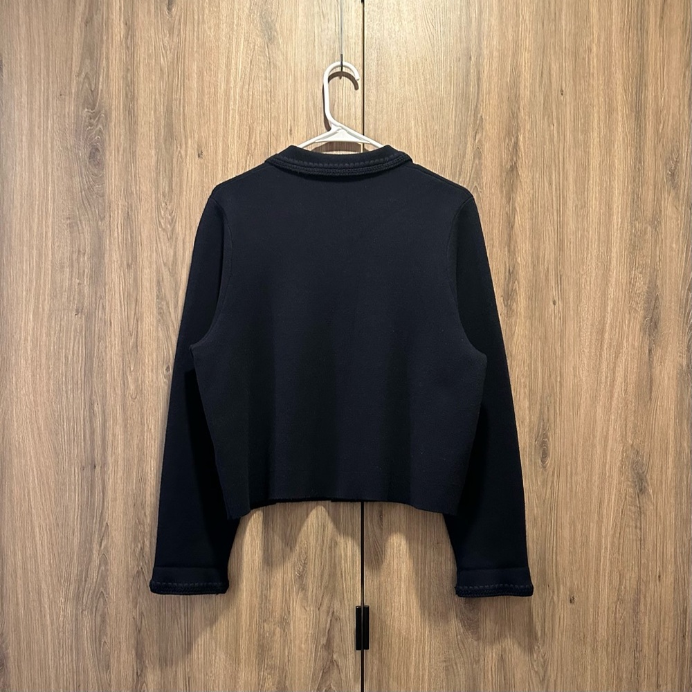 Sezane Betty Black Crochet Merino Wool Shirt Cardigan Size XL - Picture 2 of 4